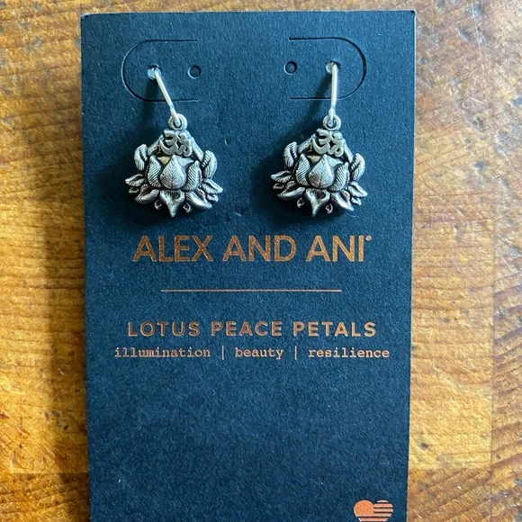 Alex and Ani Lotus Peace Petals Silver Pewter Color Earrings - Picture 10 of 10